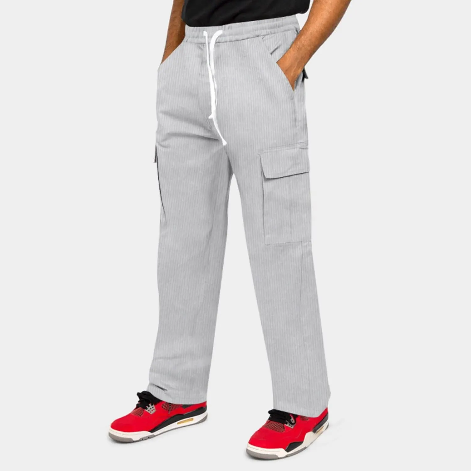 Mens Corduroy Pants Retro Cargo Pants Elastic Drawstring Regular Fit Athletic Joggers Breathable Quick Dry Casual