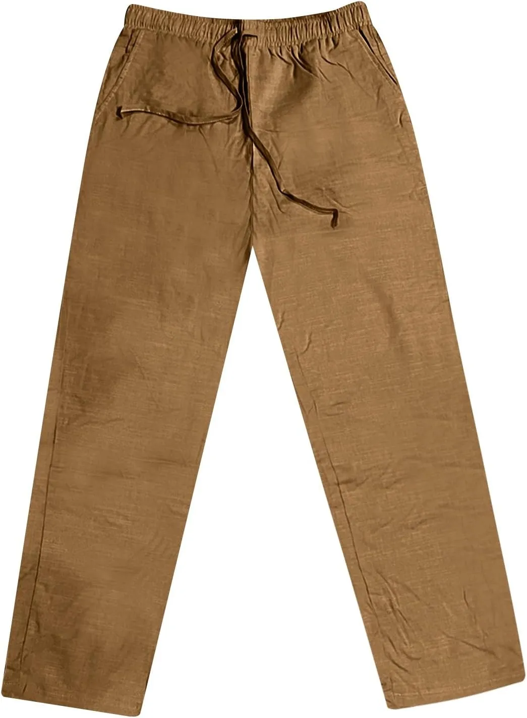 Men's Cotton and Linen Loose Stretch Drawstring Waist Summer Breathable Straight Beach Pants 2025