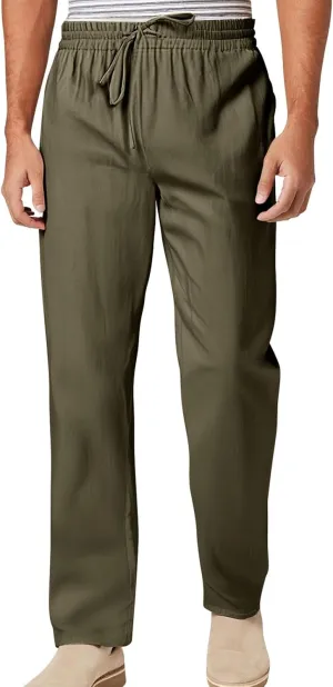 Men's Cotton and Linen Loose Stretch Drawstring Waist Summer Breathable Straight Beach Pants 2025
