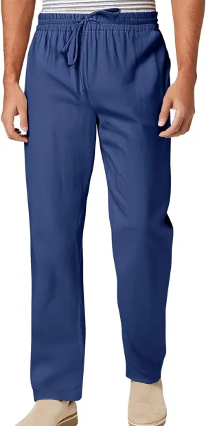 Men's Cotton and Linen Loose Stretch Drawstring Waist Summer Breathable Straight Beach Pants 2025