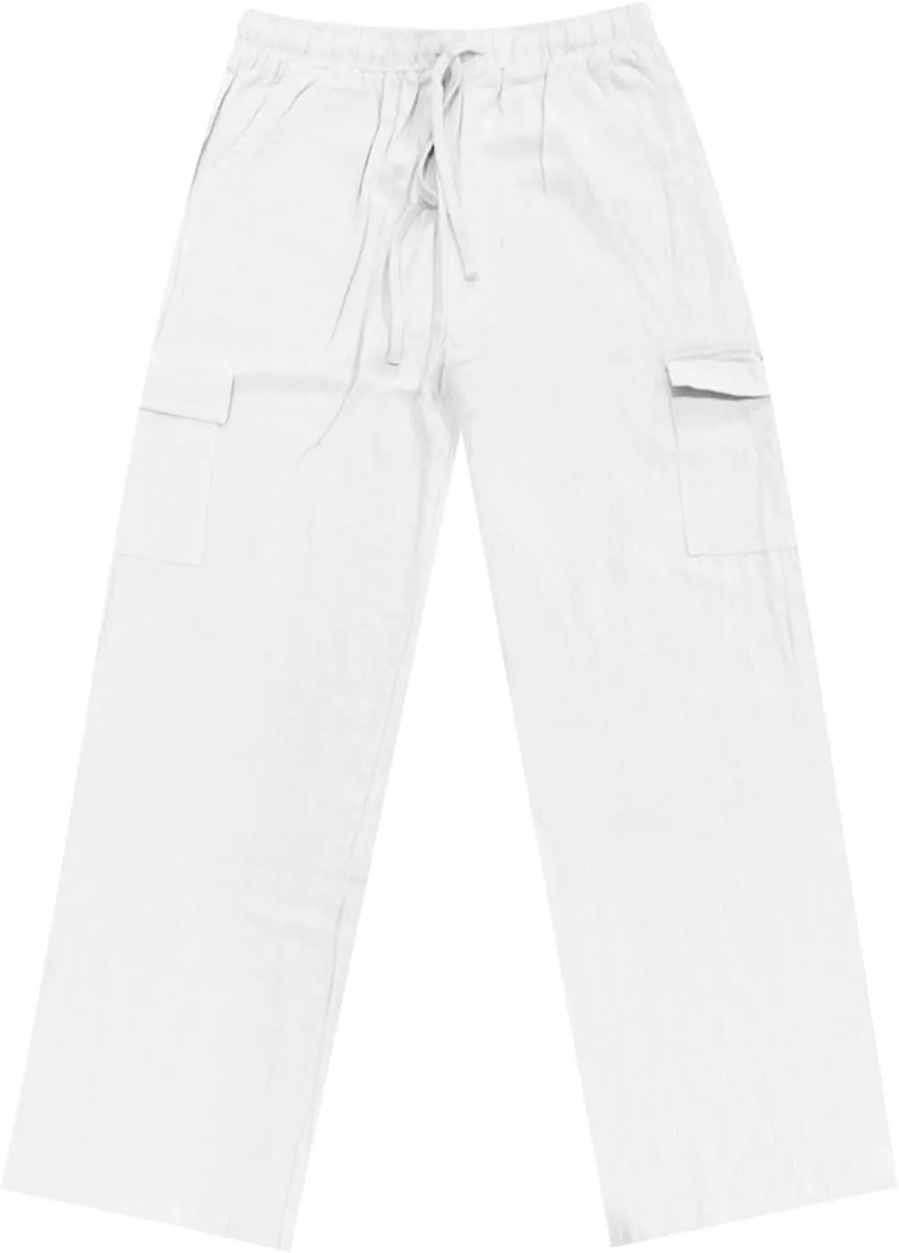 Men's Cotton Linen Cargo Pants Breathable Elastic Waist Drawstring Casual Loose Summer Beach Pants 2025