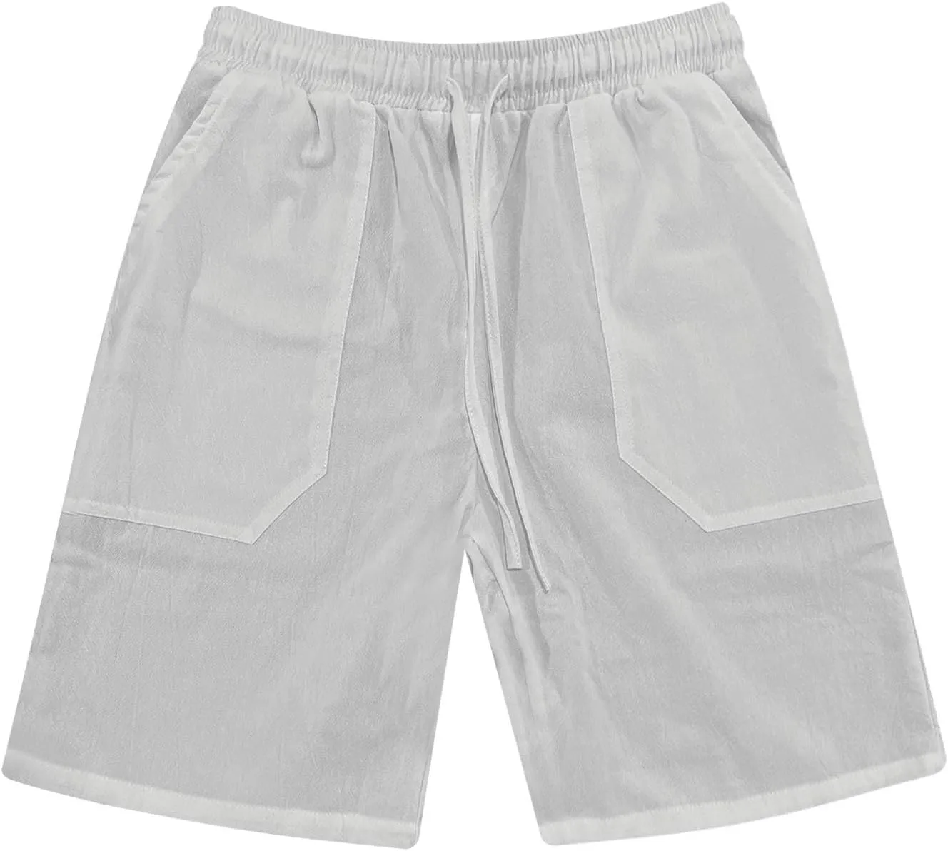 Men's Cotton Linen Shorts Solid Color Casual Pocket Button Shorts with Pockets