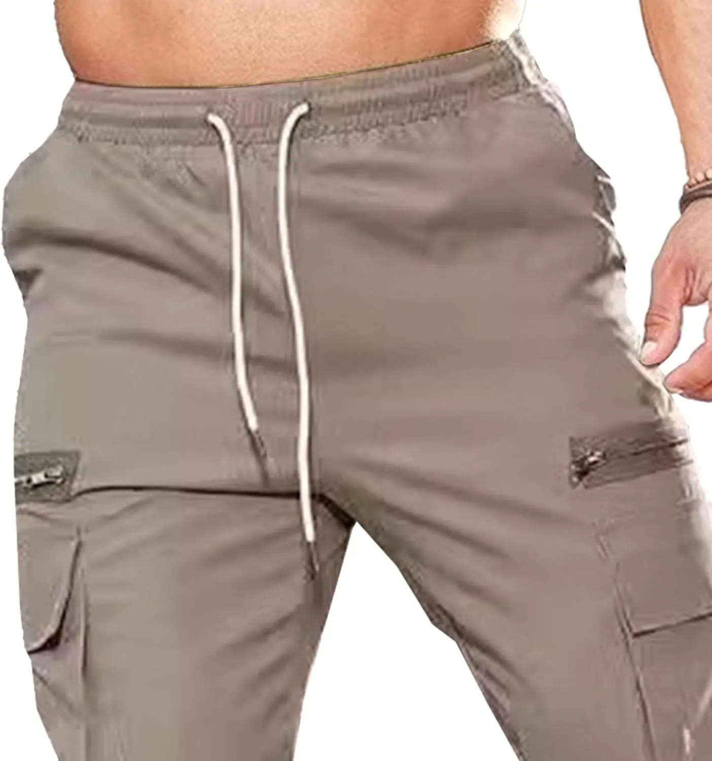 Men's Drawstring Straight Leg Cargo Pants Elastic Waist Athletic Work Trousers Stylish Casual Solid Outdoor Pants