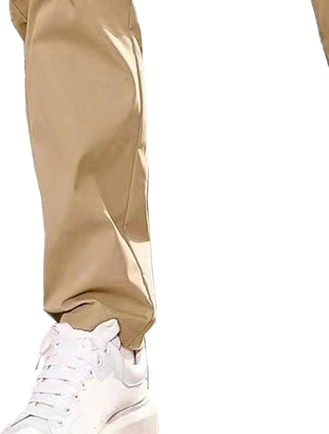 Men's Drawstring Straight Leg Cargo Pants Elastic Waist Athletic Work Trousers Stylish Casual Solid Outdoor Pants
