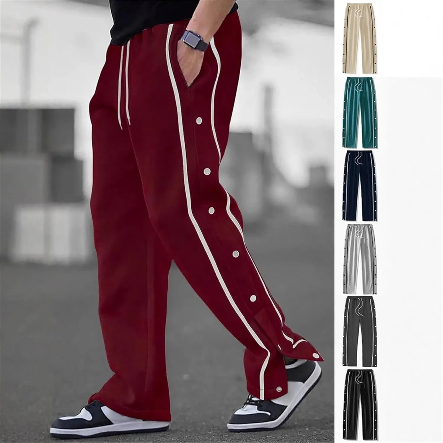 Men's Elastic Waist Stylish Workout Pants Comfort Solid Hiking Joggers Pants Cotton Track Outdoor Trousers
