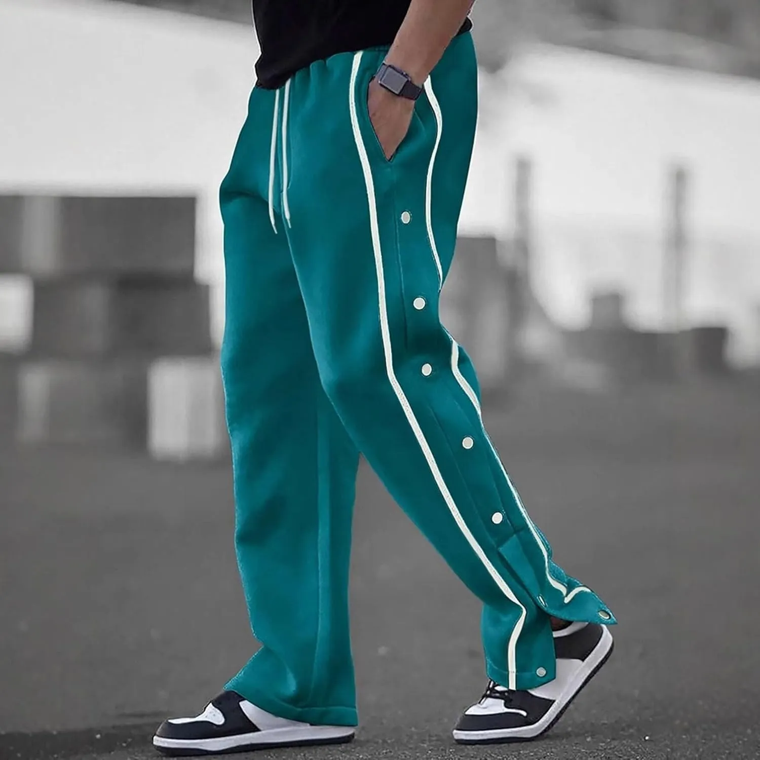 Men's Elastic Waist Stylish Workout Pants Comfort Solid Hiking Joggers Pants Cotton Track Outdoor Trousers