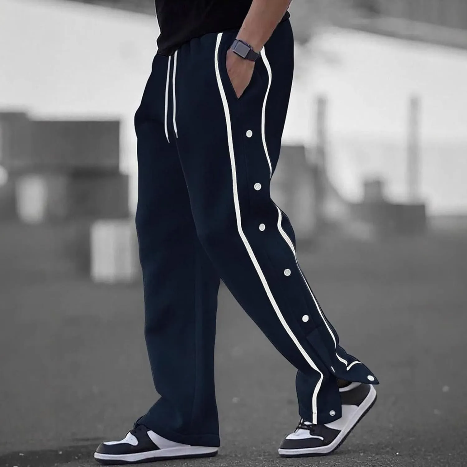 Men's Elastic Waist Stylish Workout Pants Comfort Solid Hiking Joggers Pants Cotton Track Outdoor Trousers