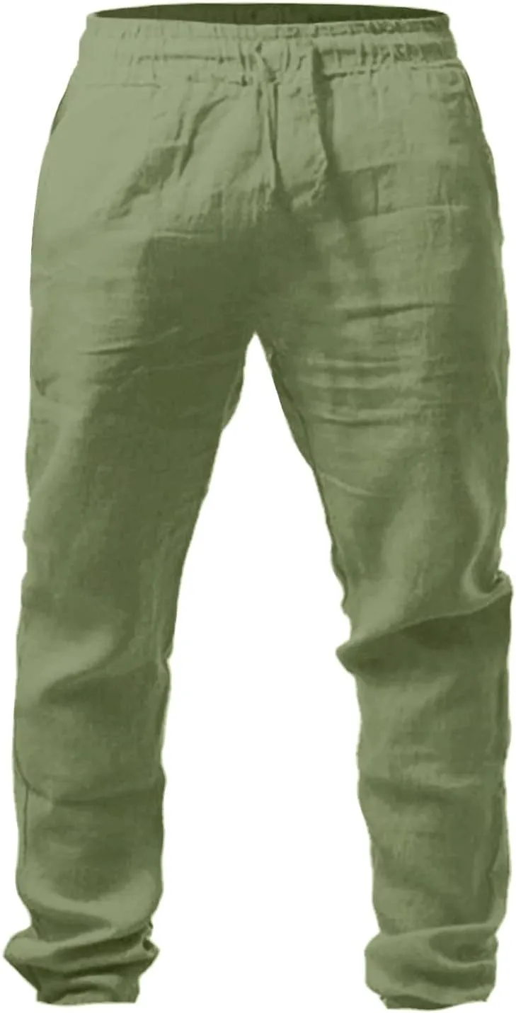 Men's Linen Beach Pants Lightweight Breathable Sport Yoga Pants Workout Joggers Outdoor Hiking Trousers