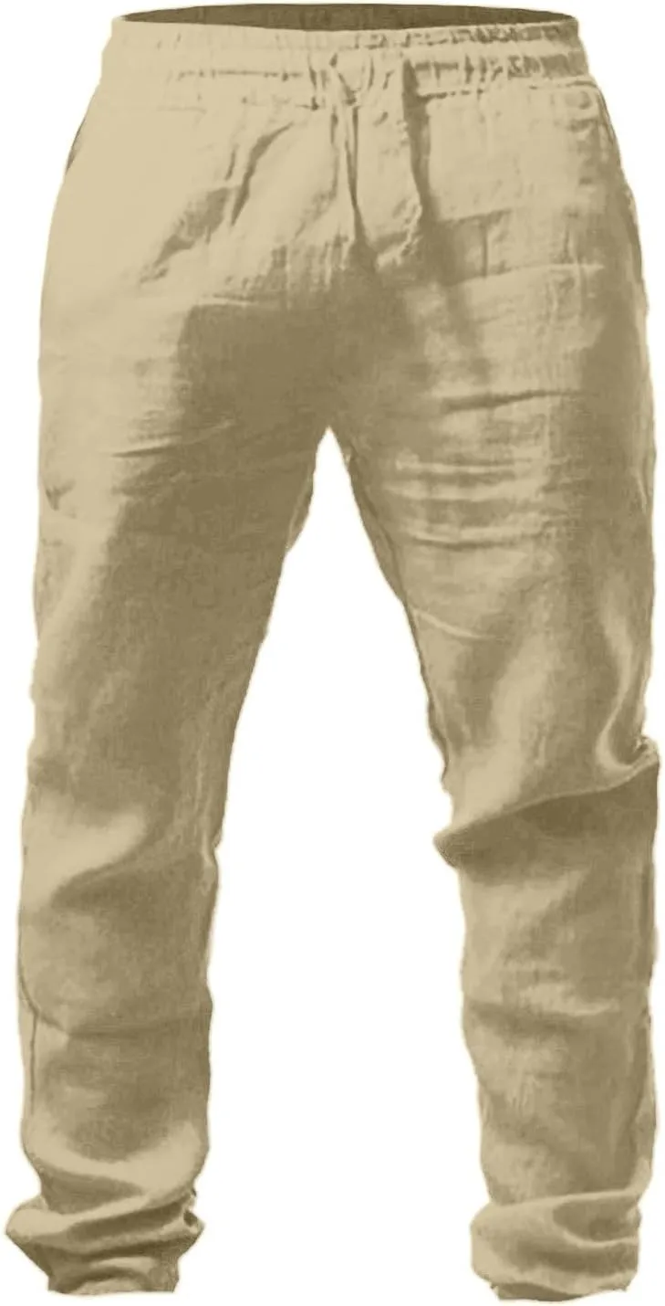 Men's Linen Beach Pants Lightweight Breathable Sport Yoga Pants Workout Joggers Outdoor Hiking Trousers
