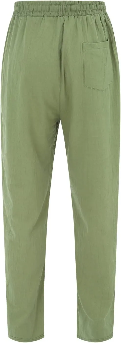 Men's Linen Beach Pants Lightweight Breathable Sport Yoga Pants Workout Joggers Outdoor Hiking Trousers