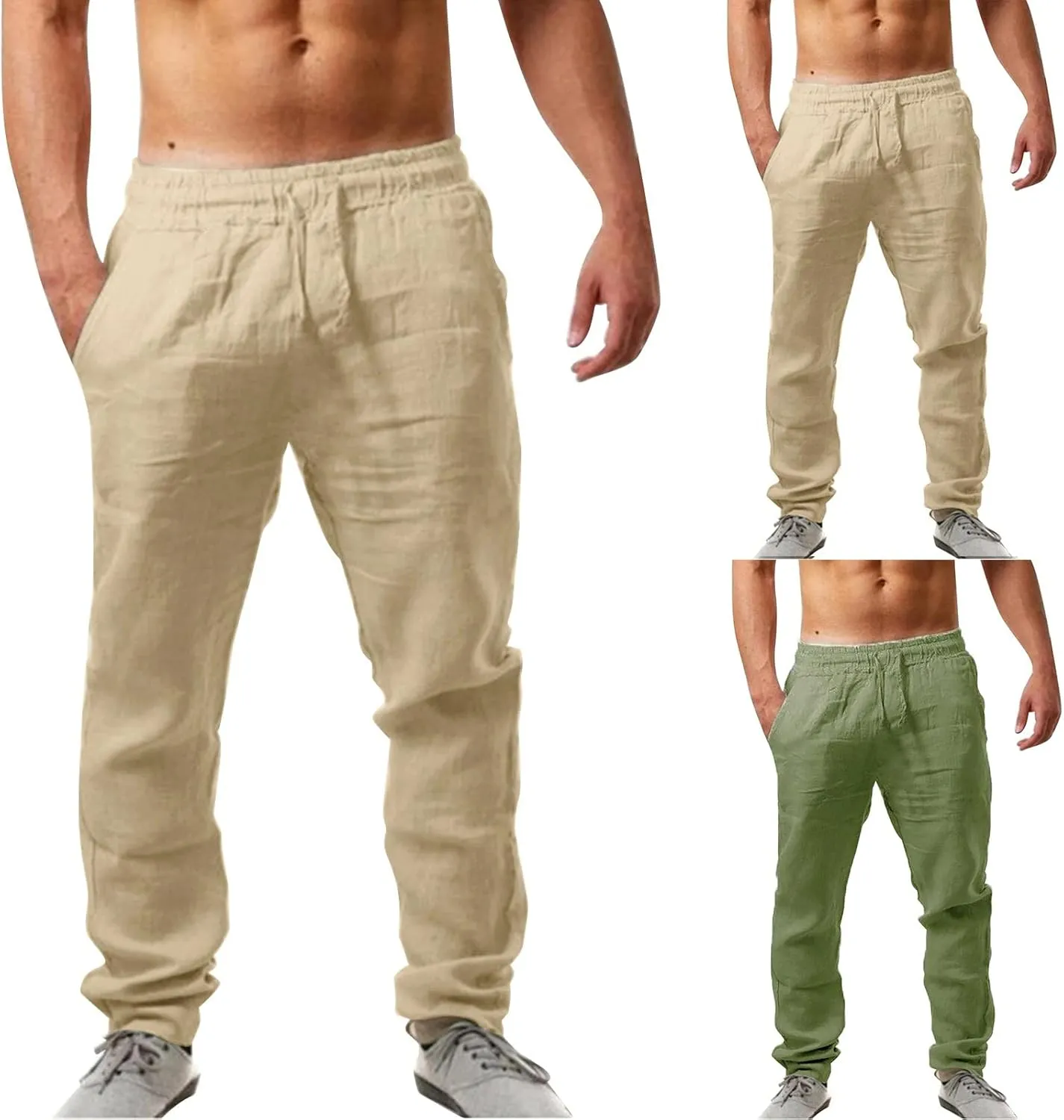 Men's Linen Beach Pants Lightweight Breathable Sport Yoga Pants Workout Joggers Outdoor Hiking Trousers