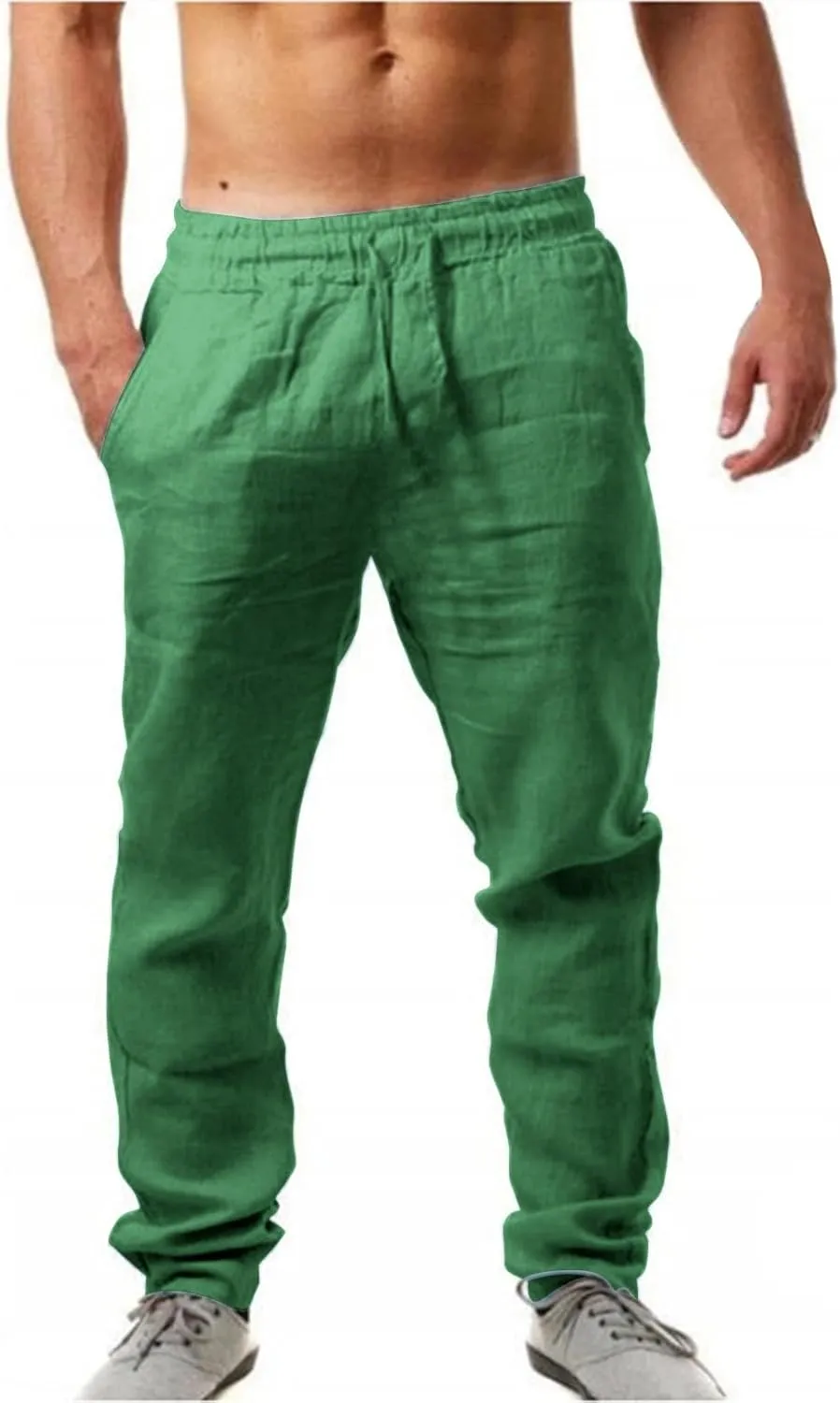 Men's Linen Beach Pants Lightweight Breathable Sport Yoga Pants Workout Joggers Outdoor Hiking Trousers