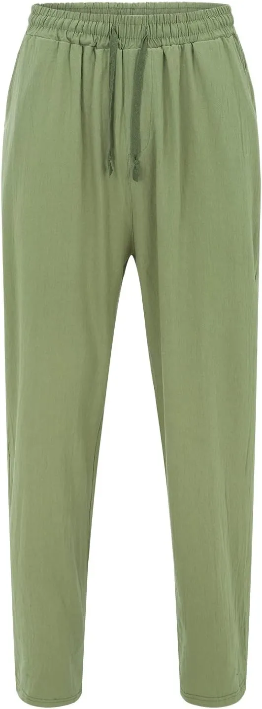 Men's Linen Beach Pants Lightweight Breathable Sport Yoga Pants Workout Joggers Outdoor Hiking Trousers