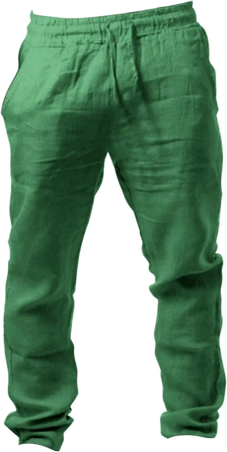 Men's Linen Beach Pants Lightweight Breathable Sport Yoga Pants Workout Joggers Outdoor Hiking Trousers