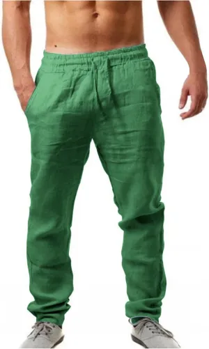 Men's Linen Beach Pants Lightweight Breathable Sport Yoga Pants Workout Joggers Outdoor Hiking Trousers