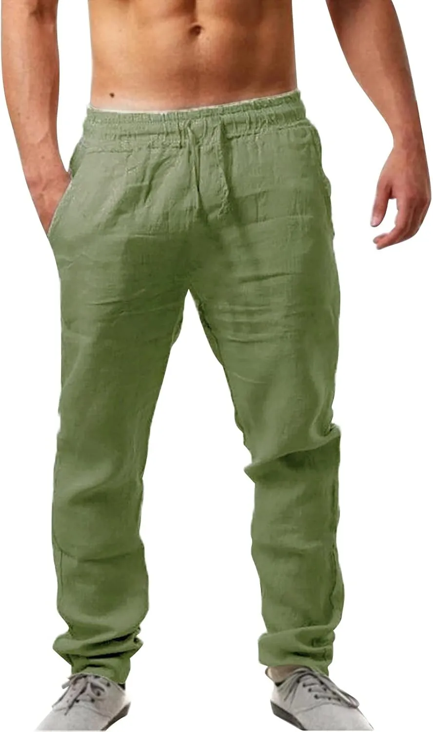 Men's Linen Beach Pants Lightweight Breathable Sport Yoga Pants Workout Joggers Outdoor Hiking Trousers