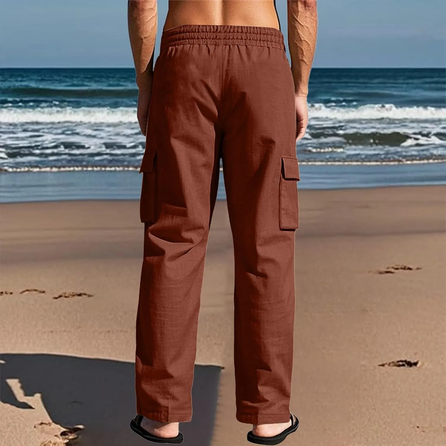 Men's Linen Breathable Cargo Multi-Pocket Loose Casual Wide Leg Pants