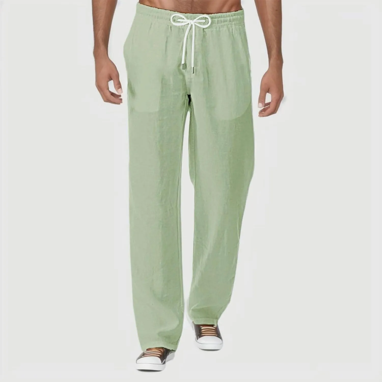 Mens Linen Pants Loose Fit Lightweight Sweatpants Casual Wide Leg Breathable Drawstring Waist Summer Beach Trousers