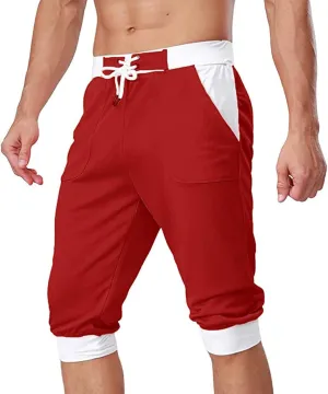 Mens Shorts Casual Men's Patchwork Slim fit 5 Inch Inseam Gym Shorts Running Shorts Basketball Shorts with Drawtring