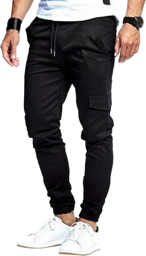 Men's Slim Fit Casual Hiking Cargo Pants Elastic Waist Solid Jogging Pants Comfort Stylish Military Trousers
