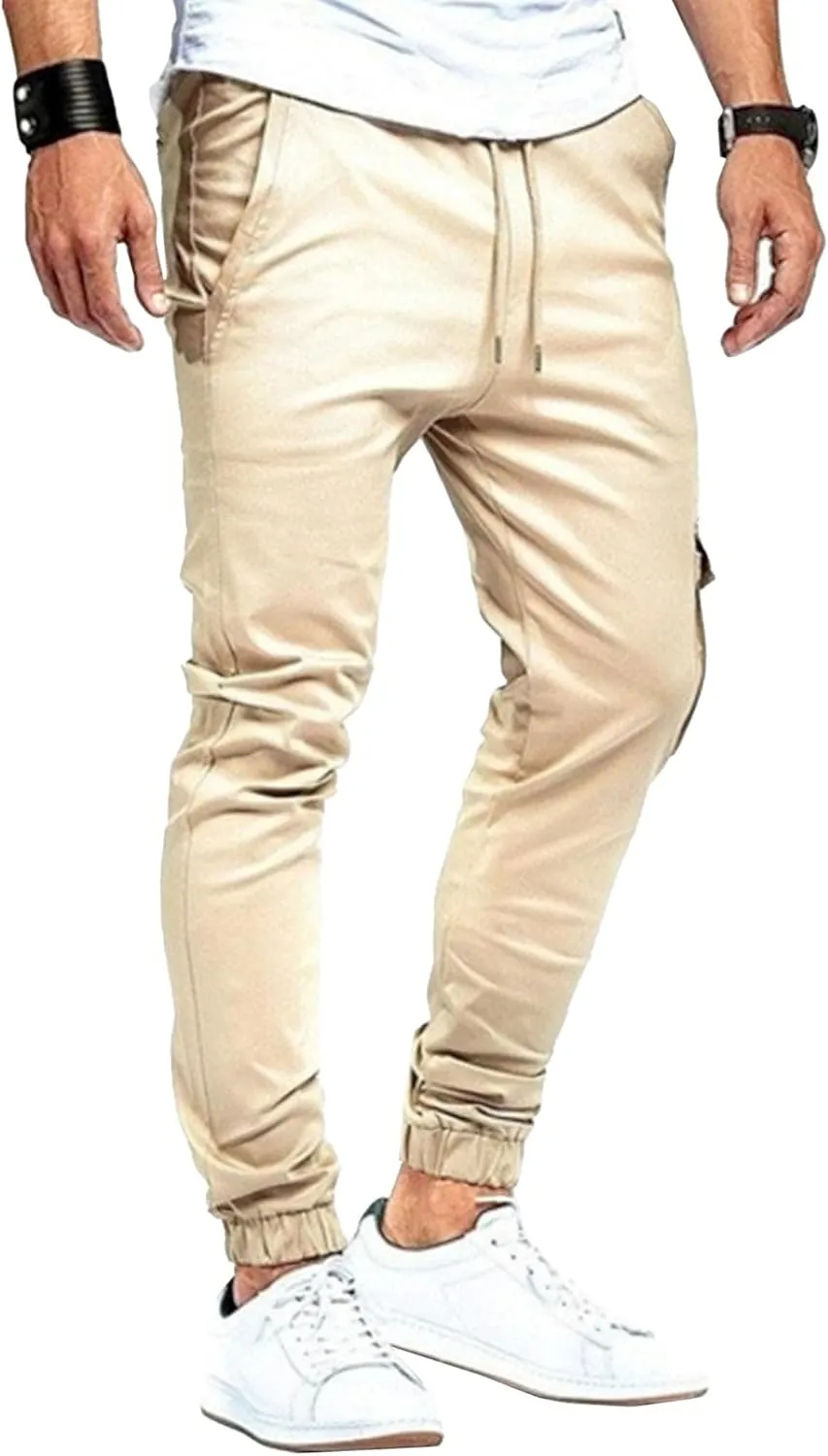 Men's Slim Fit Casual Hiking Cargo Pants Elastic Waist Solid Jogging Pants Comfort Stylish Military Trousers