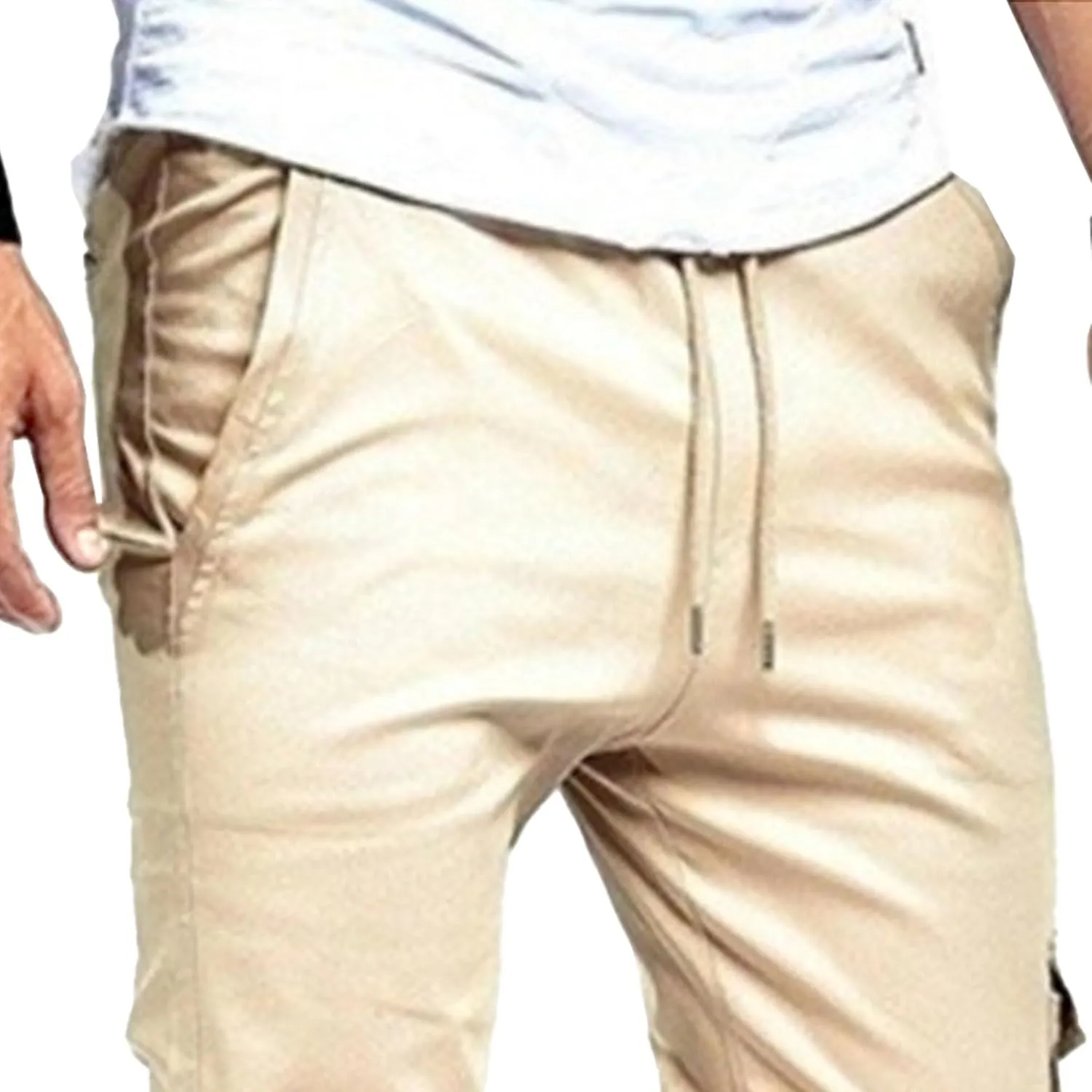 Men's Slim Fit Casual Hiking Cargo Pants Elastic Waist Solid Jogging Pants Comfort Stylish Military Trousers