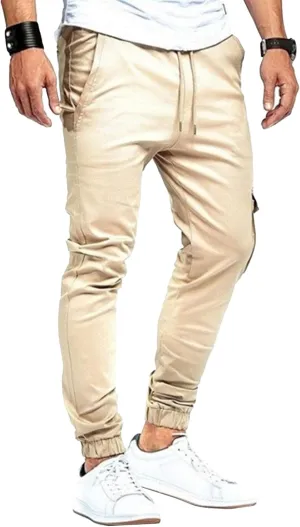 Men's Slim Fit Casual Hiking Cargo Pants Elastic Waist Solid Jogging Pants Comfort Stylish Military Trousers