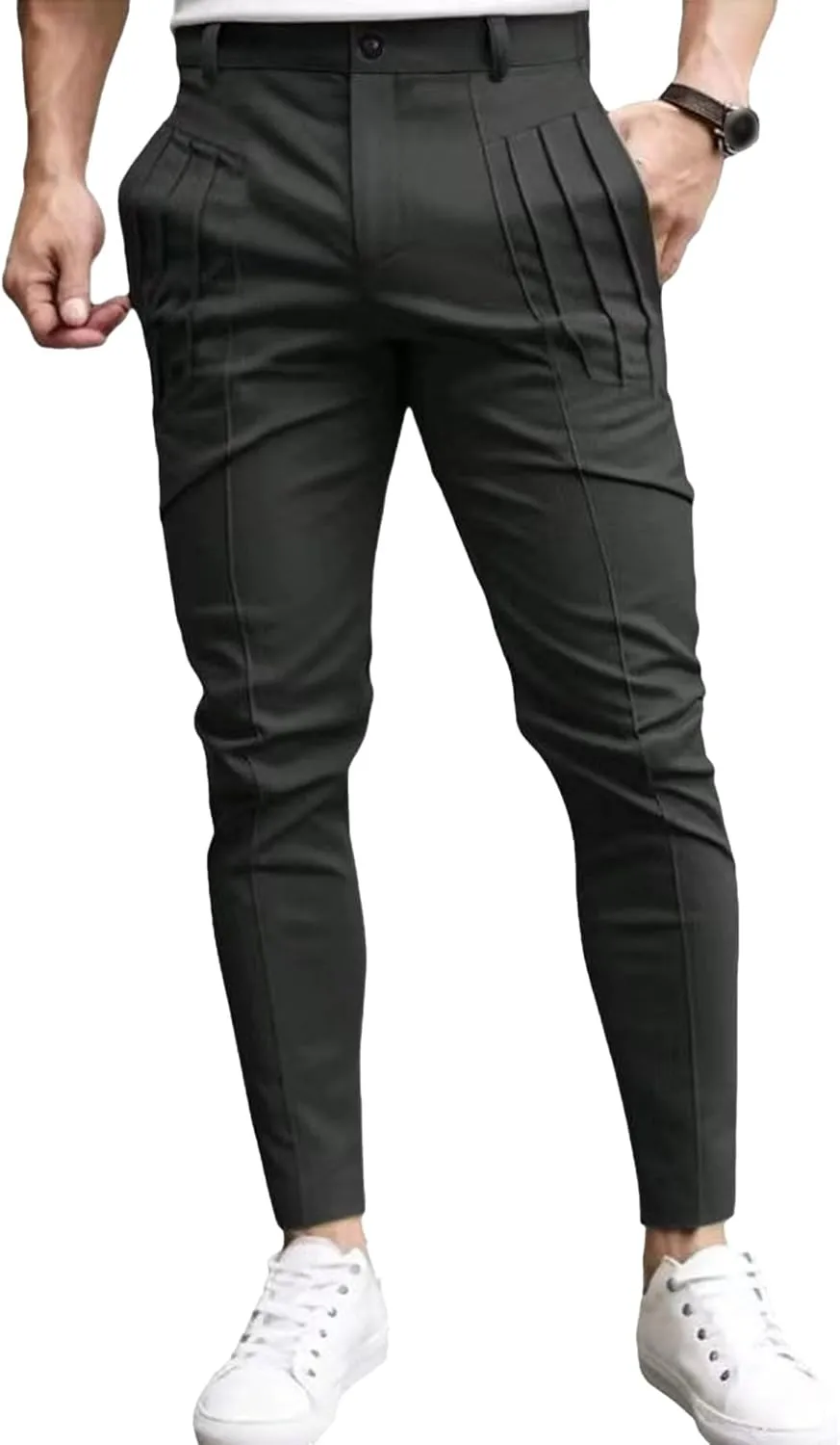 Men's Slim Fit Stylish Outdoor Pants Skinny Casual Work Business Pants Stretch Solid Lightweight Trousers