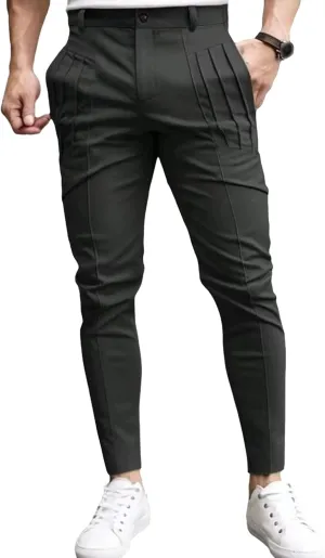 Men's Slim Fit Stylish Outdoor Pants Skinny Casual Work Business Pants Stretch Solid Lightweight Trousers