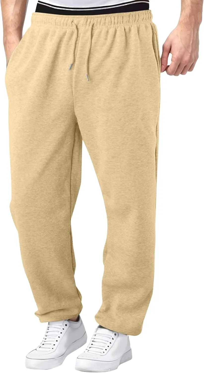Men's Solid Casual Baggy Stylish Pants Comfort Elastic Waist Workout Trousers Drawstring Straight Leg Outdoor Pants