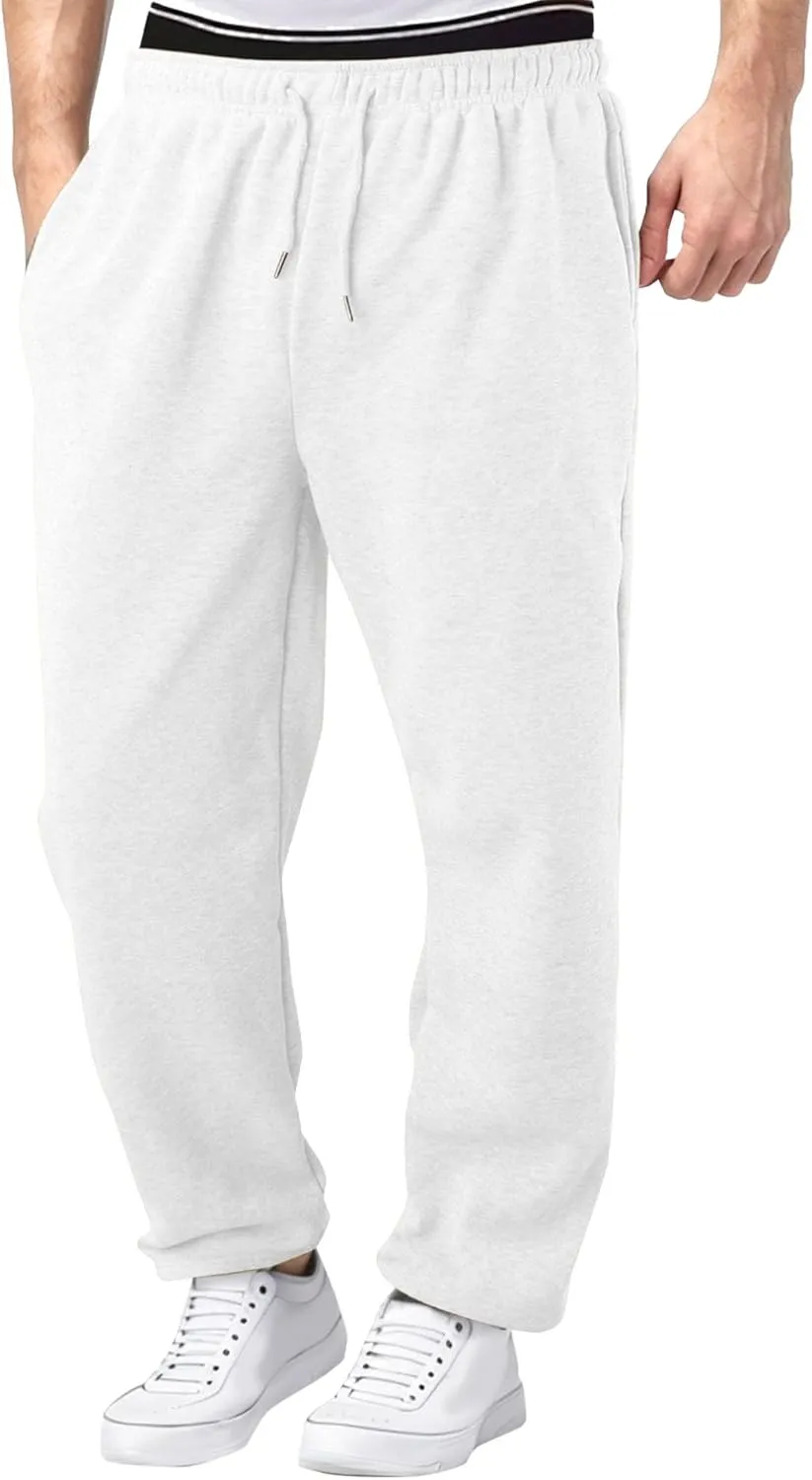 Men's Solid Casual Baggy Stylish Pants Comfort Elastic Waist Workout Trousers Drawstring Straight Leg Outdoor Pants