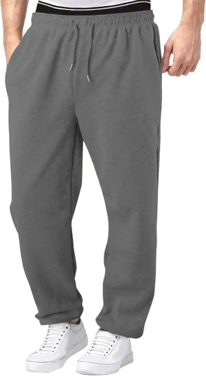 Men's Solid Casual Baggy Stylish Pants Comfort Elastic Waist Workout Trousers Drawstring Straight Leg Outdoor Pants