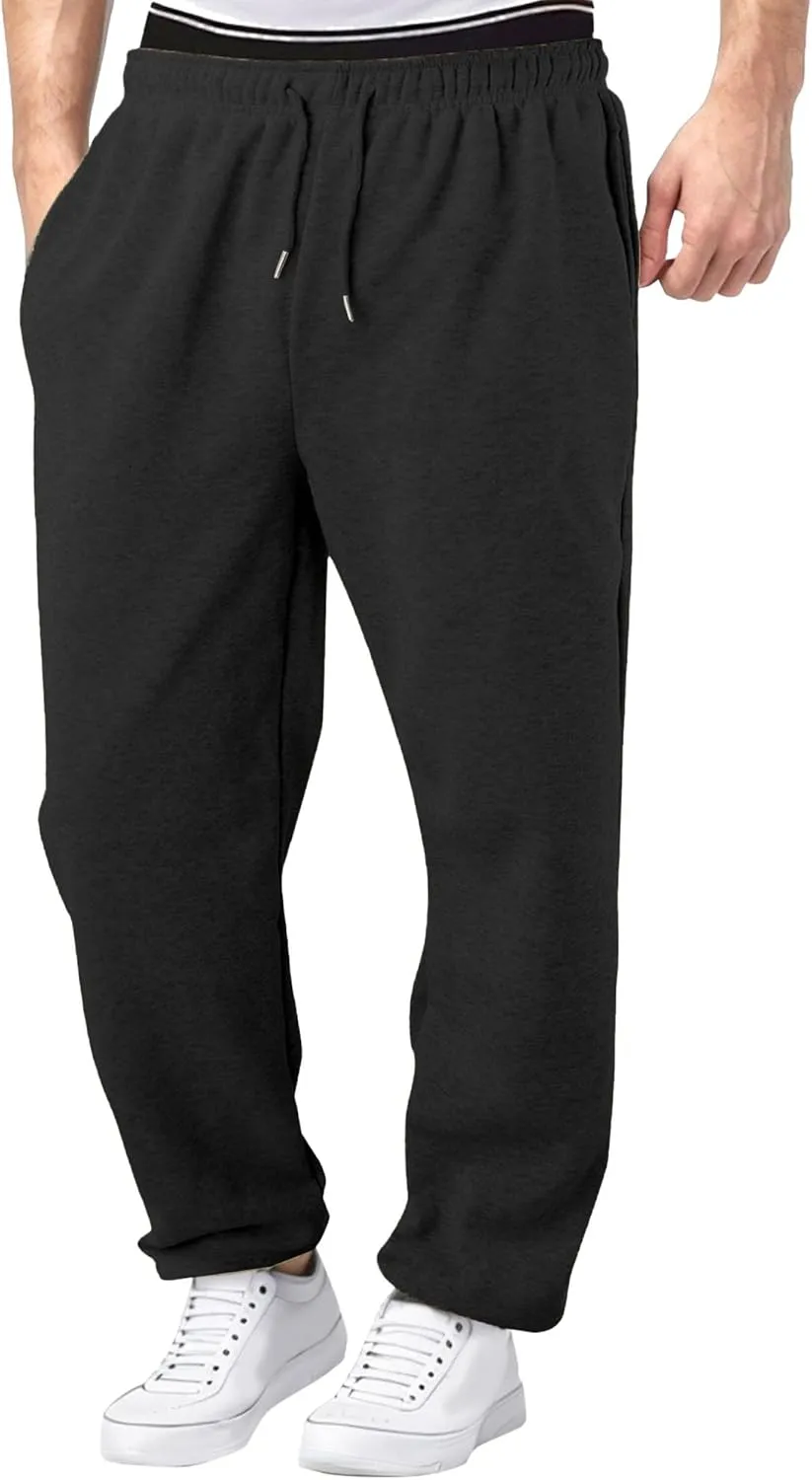 Men's Solid Casual Baggy Stylish Pants Comfort Elastic Waist Workout Trousers Drawstring Straight Leg Outdoor Pants