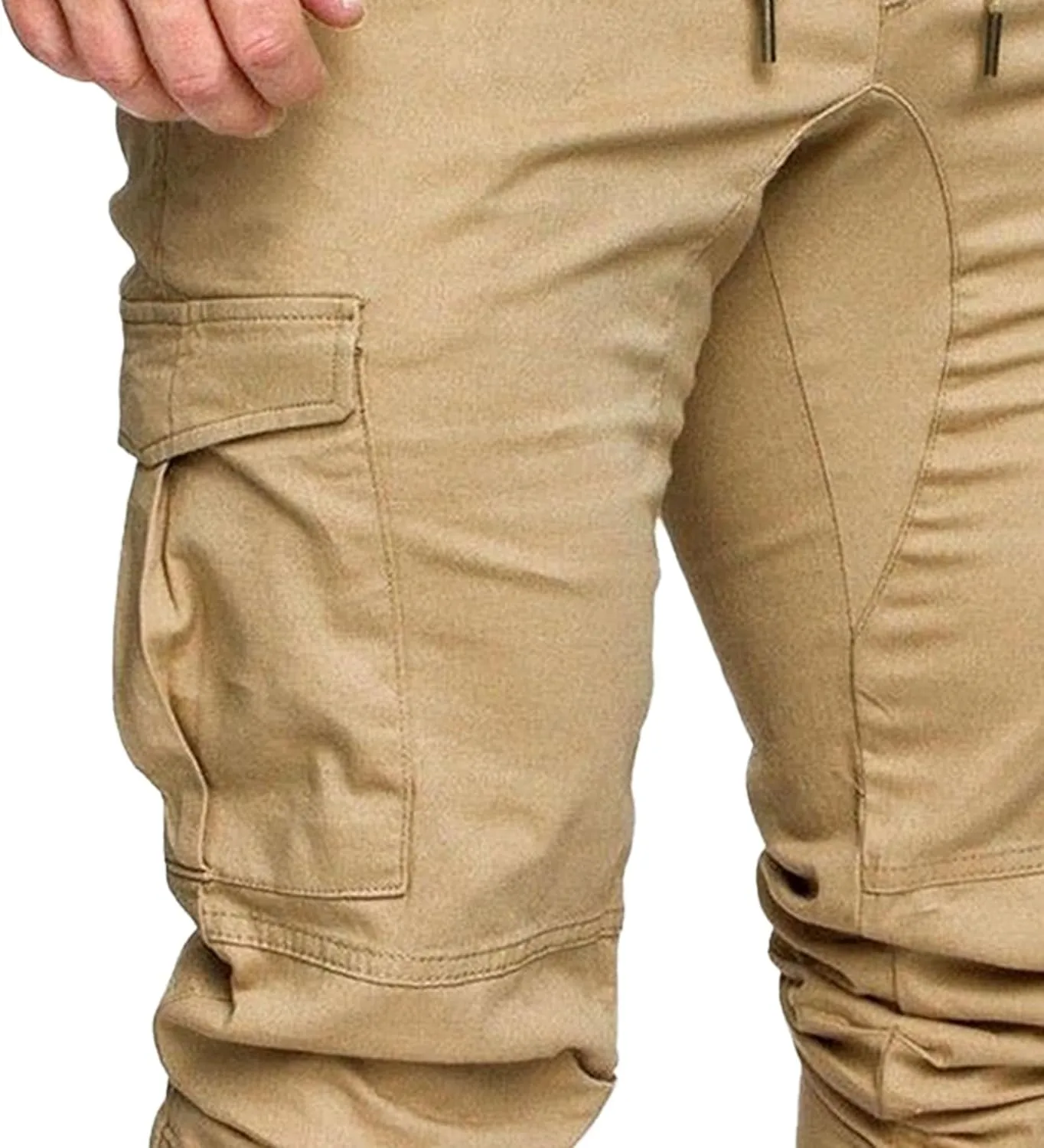 Men's Stretch Solid Military Cargo Pants Stylish Elastic Waisted Outdoor Pants Casual Chino Joggers Trousers