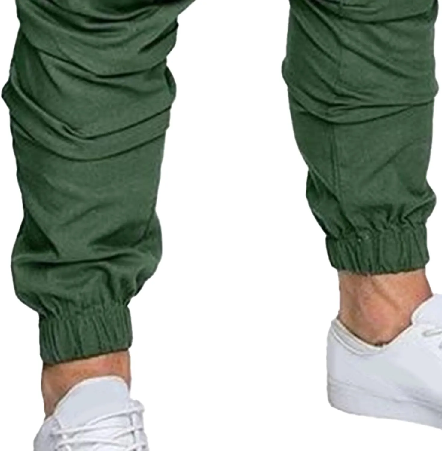 Men's Stretch Solid Military Cargo Pants Stylish Elastic Waisted Outdoor Pants Casual Chino Joggers Trousers