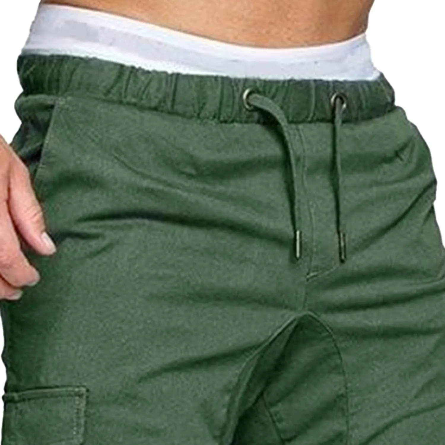 Men's Stretch Solid Military Cargo Pants Stylish Elastic Waisted Outdoor Pants Casual Chino Joggers Trousers