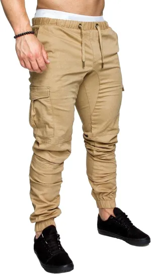 Men's Stretch Solid Military Cargo Pants Stylish Elastic Waisted Outdoor Pants Casual Chino Joggers Trousers