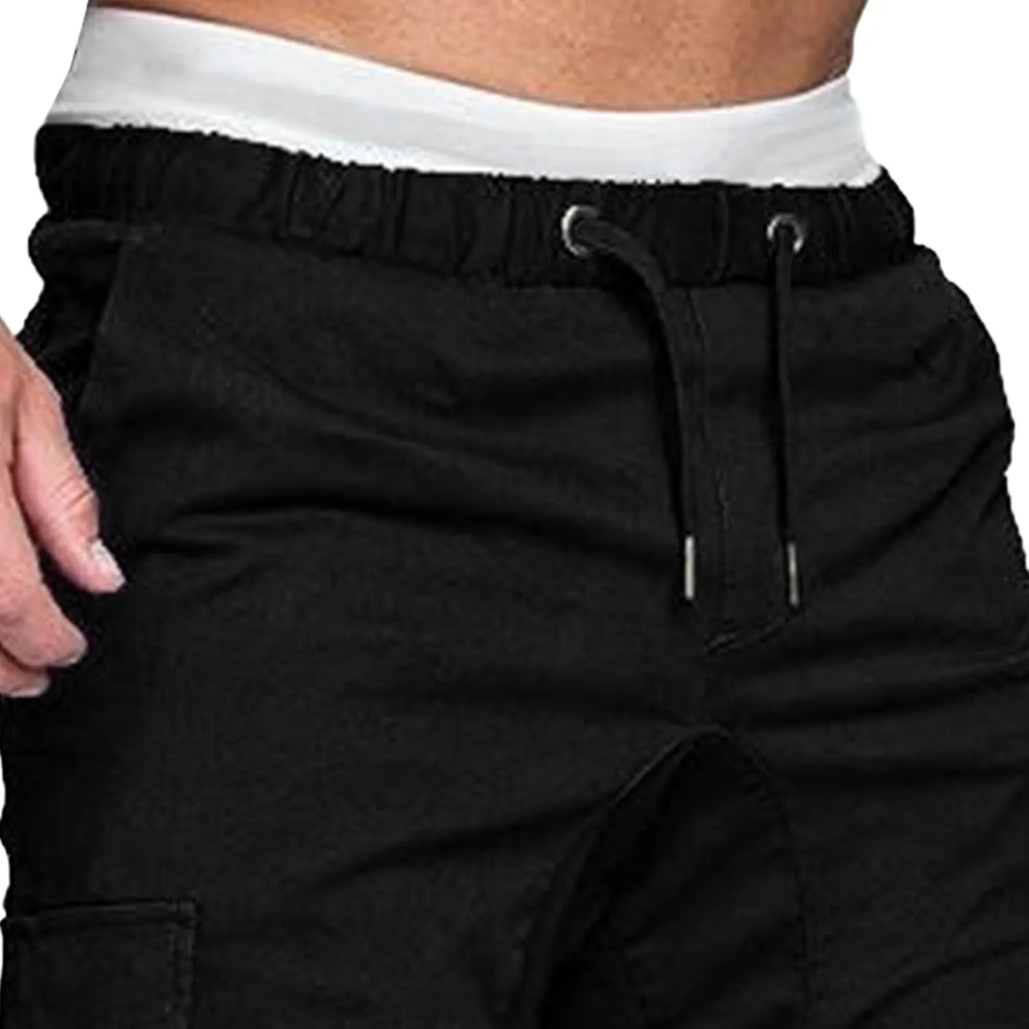 Men's Stretch Solid Military Cargo Pants Stylish Elastic Waisted Outdoor Pants Casual Chino Joggers Trousers