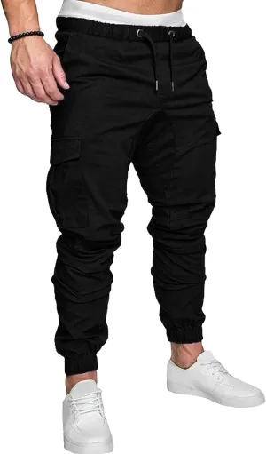 Men's Stretch Solid Military Cargo Pants Stylish Elastic Waisted Outdoor Pants Casual Chino Joggers Trousers