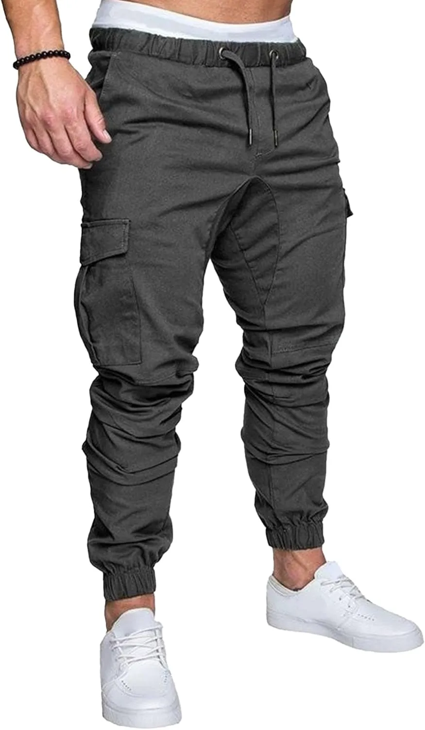 Men's Stretch Solid Military Cargo Pants Stylish Elastic Waisted Outdoor Pants Casual Chino Joggers Trousers