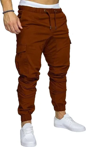 Men's Stretch Solid Military Cargo Pants Stylish Elastic Waisted Outdoor Pants Casual Chino Joggers Trousers