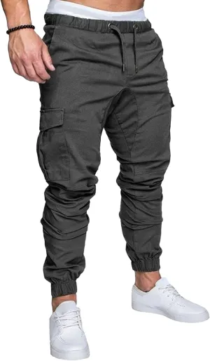 Men's Stretch Solid Military Cargo Pants Stylish Elastic Waisted Outdoor Pants Casual Chino Joggers Trousers