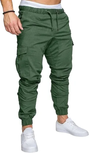 Men's Stretch Solid Military Cargo Pants Stylish Elastic Waisted Outdoor Pants Casual Chino Joggers Trousers
