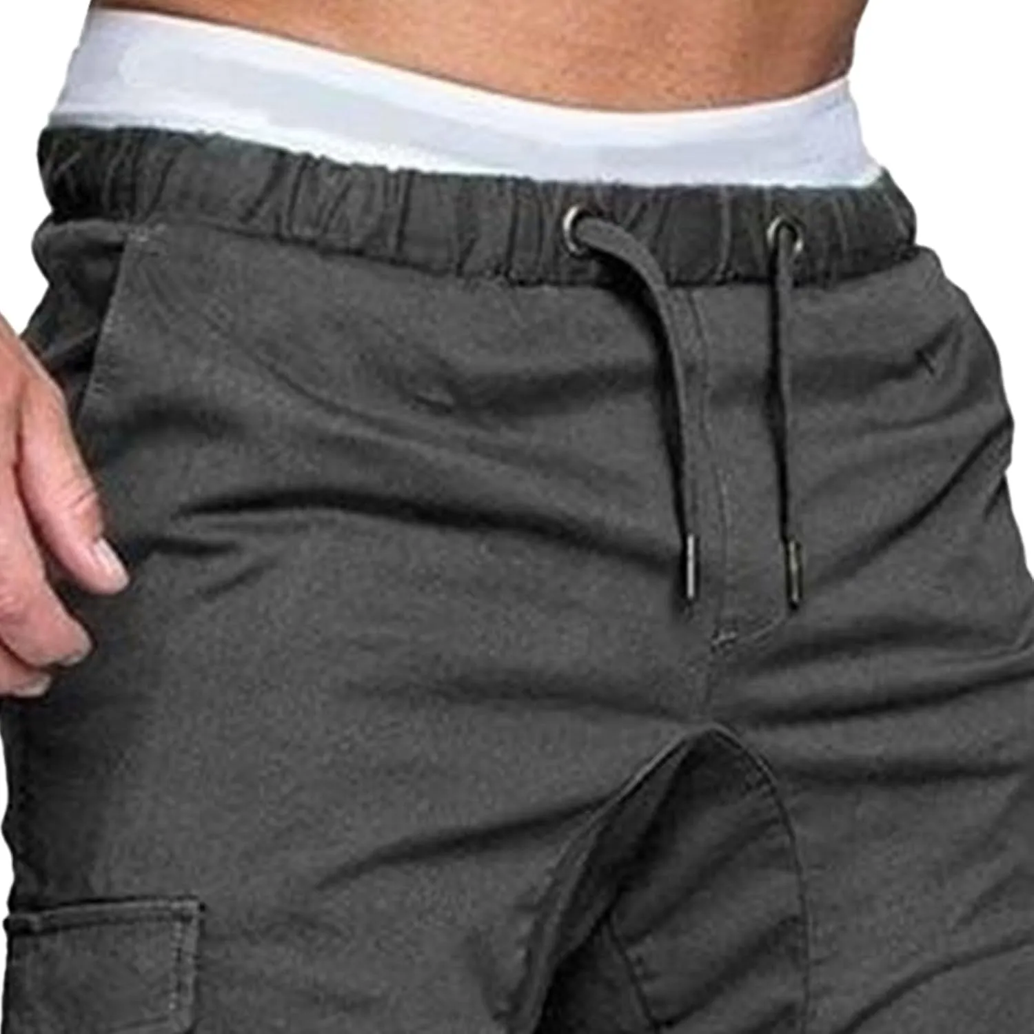Men's Stretch Solid Military Cargo Pants Stylish Elastic Waisted Outdoor Pants Casual Chino Joggers Trousers