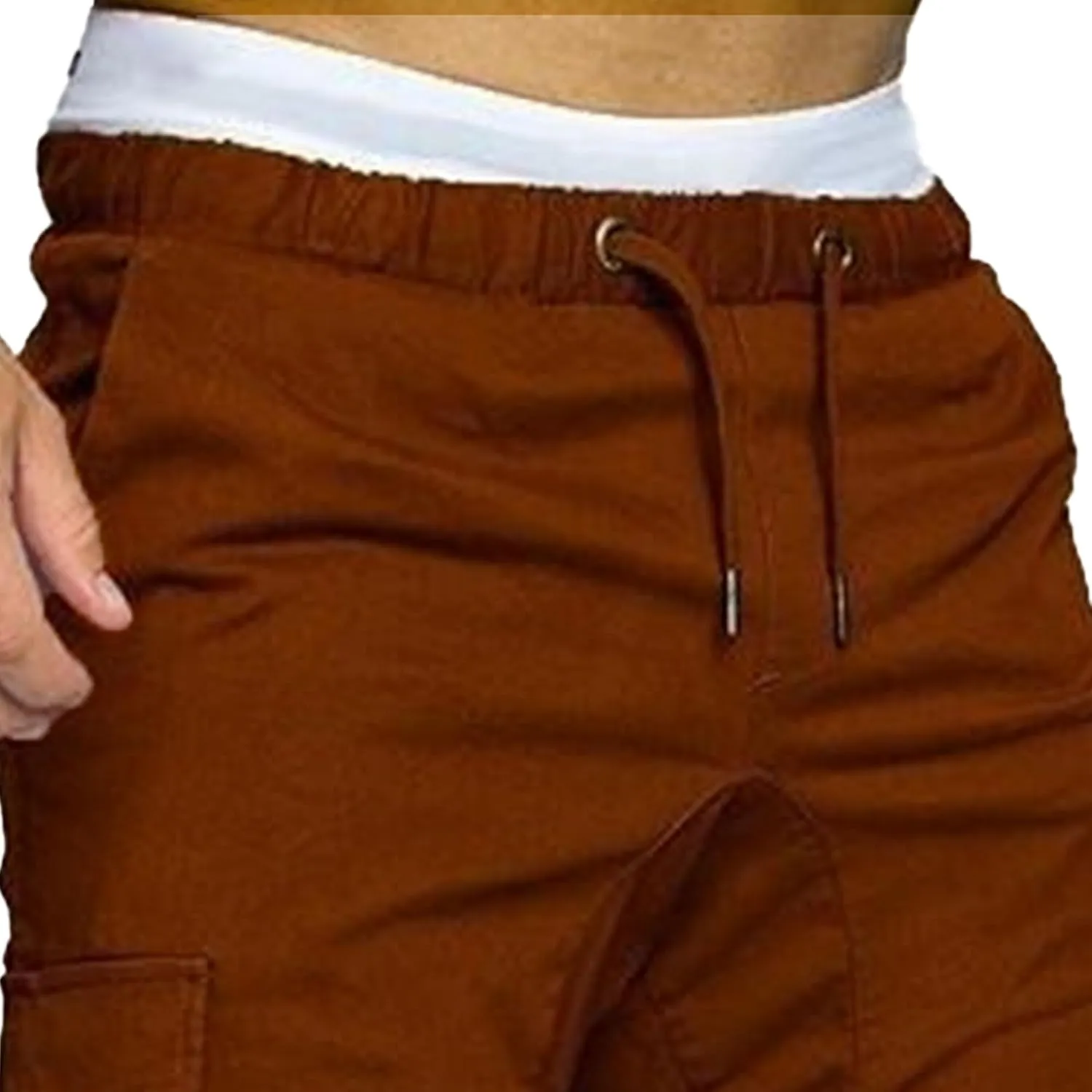 Men's Stretch Solid Military Cargo Pants Stylish Elastic Waisted Outdoor Pants Casual Chino Joggers Trousers
