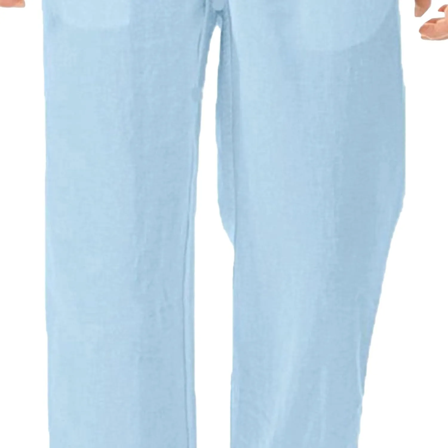 Men's Stylish Cotton Linen Casual Pants Straight Leg Basic Yoga Trousers Drawstring Elastic Waist Solid Hiking Pants