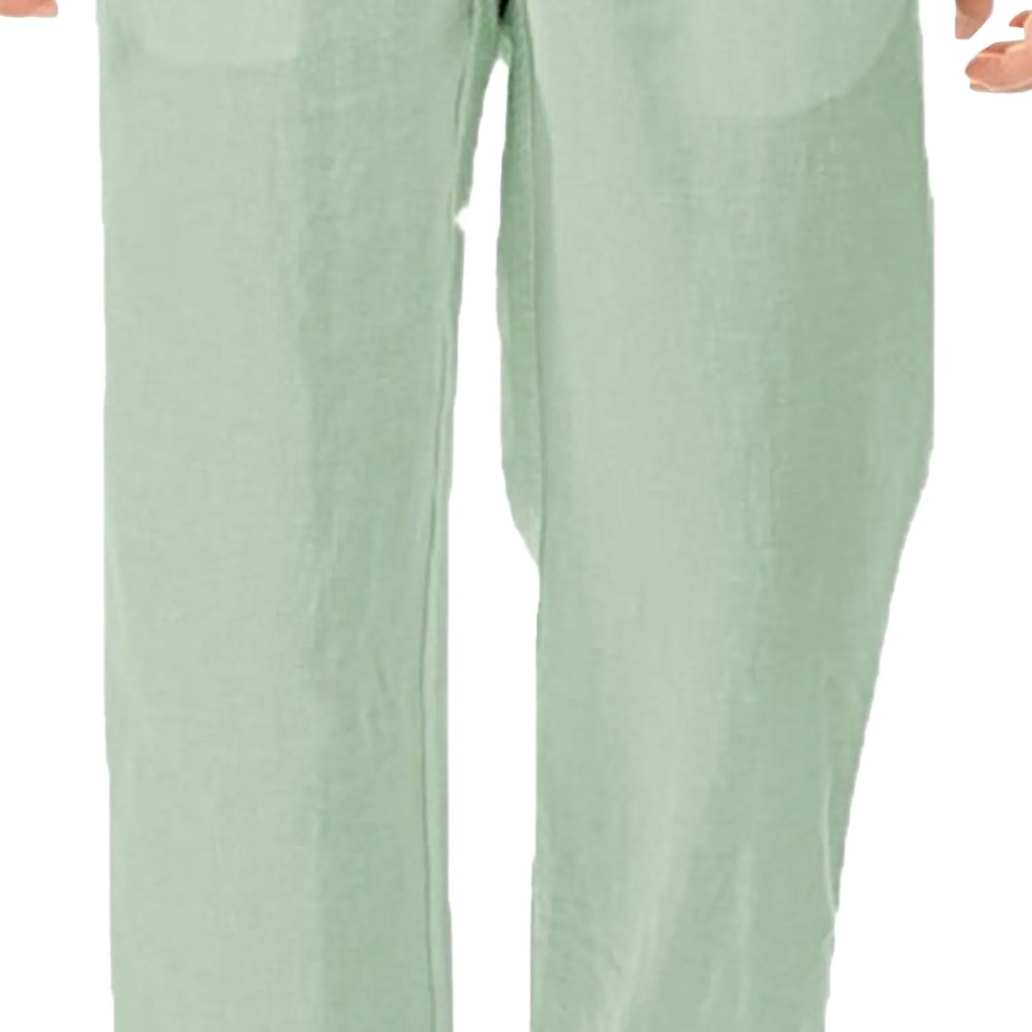 Men's Stylish Cotton Linen Casual Pants Straight Leg Basic Yoga Trousers Drawstring Elastic Waist Solid Hiking Pants