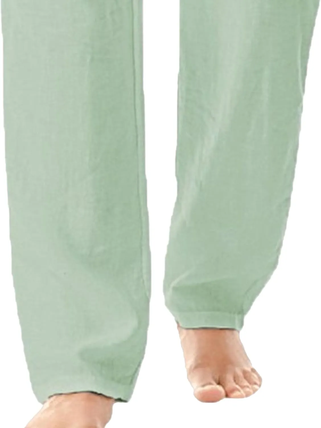 Men's Stylish Cotton Linen Casual Pants Straight Leg Basic Yoga Trousers Drawstring Elastic Waist Solid Hiking Pants