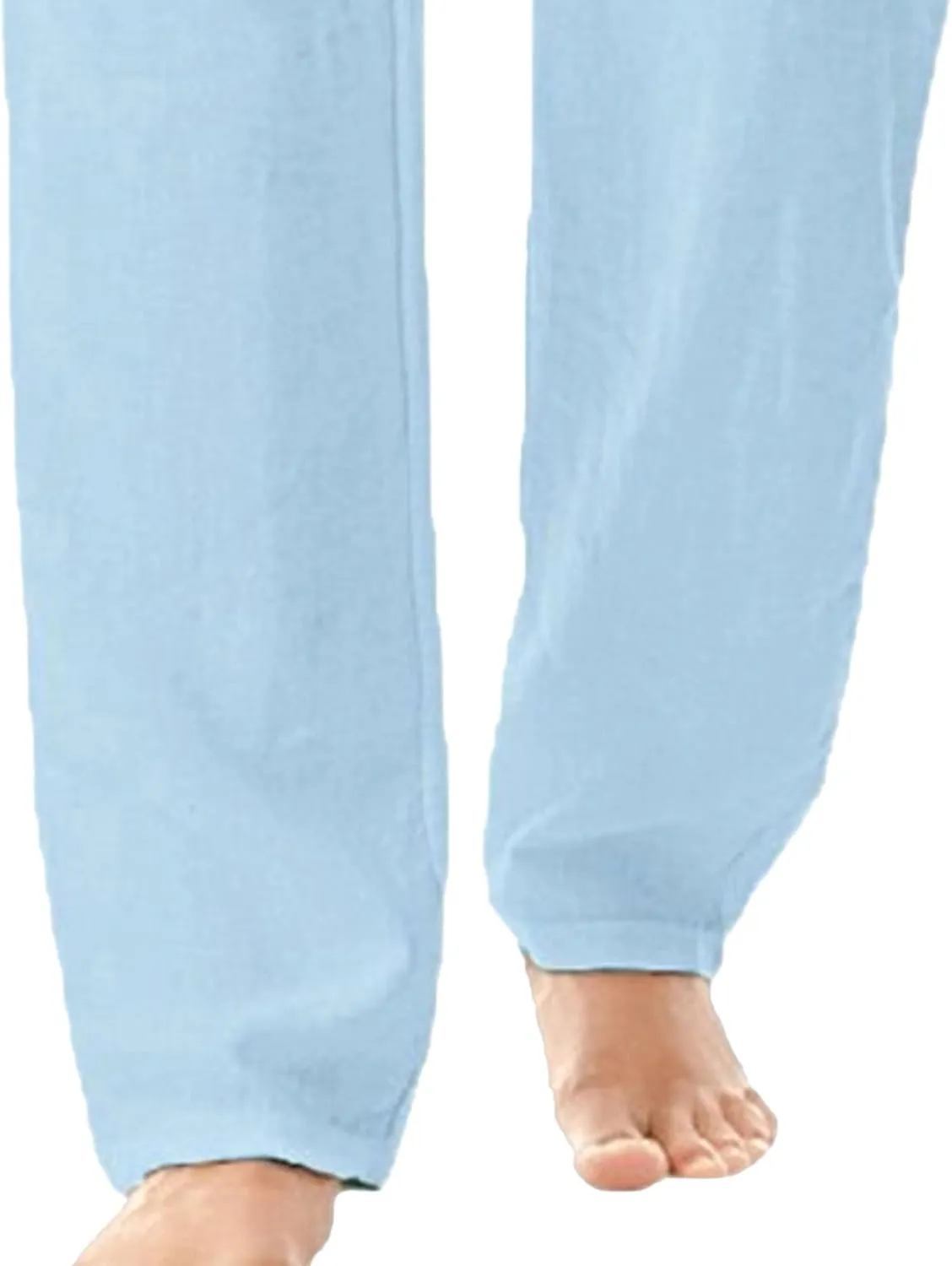 Men's Stylish Cotton Linen Casual Pants Straight Leg Basic Yoga Trousers Drawstring Elastic Waist Solid Hiking Pants