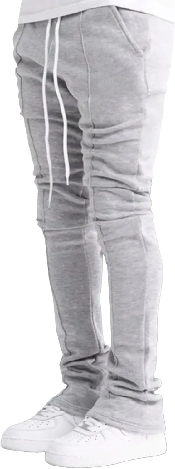 Men's Stylish Drawstring Wide Leg Pants Slim Fit Outdoor Hip Hop Trousers Solid Elastic Waist Workout Pants